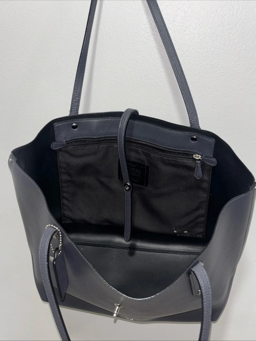COACH Market Tote 58849 Dark Blue Leather Shoulder Bag Large Capacity